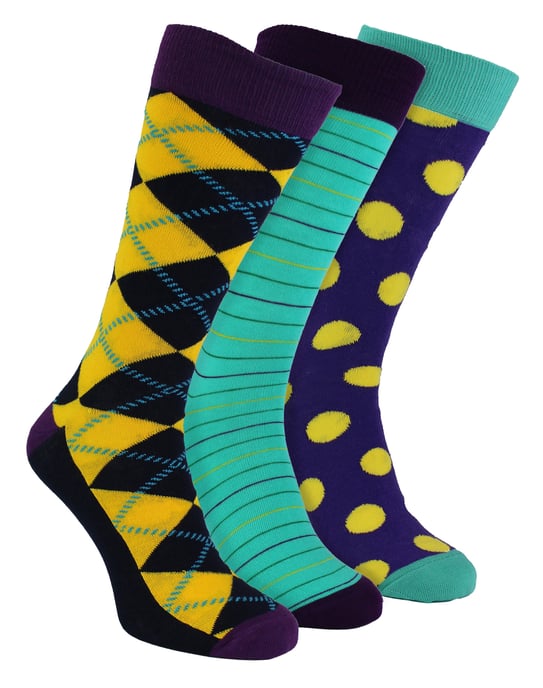 HS by Happy Socks - Mens 3 Pack Fun Novelty Dress Socks - Argyle (Purple) - Image 1