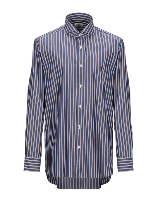 Luigi Borrelli Napoli Blue Stripe Cotton Shirt