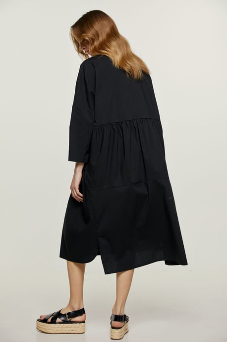 Oversized Black Dress with Buttons