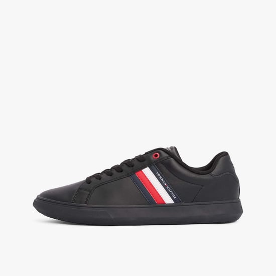 Heren Tommy Hilfiger Essentiële Leren Cupsole Sneakers in Zwart - Image 3