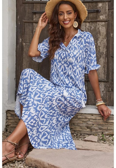Vrouwen Geometrisch Patroon Maxi Jurk in Luchtblauw - Image 5
