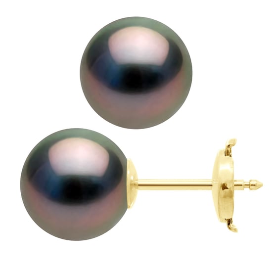 Oorbellen Geel Goud 375 - Echte Cultiveerde Tahiti Parel Rond 9-10 mm - Image 1