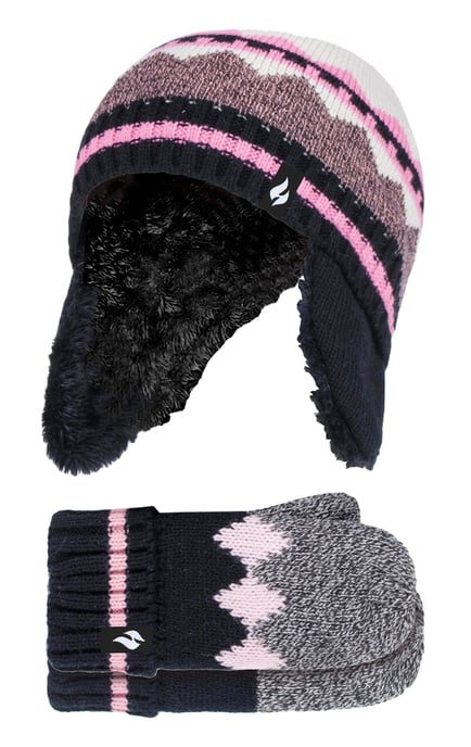 Heat Holders Pom Pom Trapper Muts en wanten voor meisjes - Zwart - Image 1
