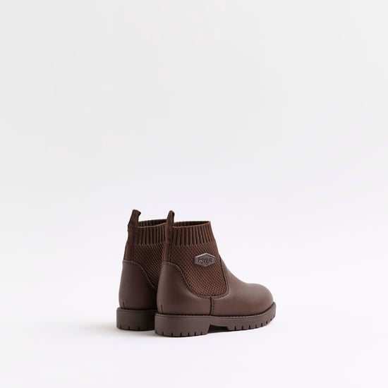 River Island Kids Mini Boys Boots Brown Fly Knit Shoes