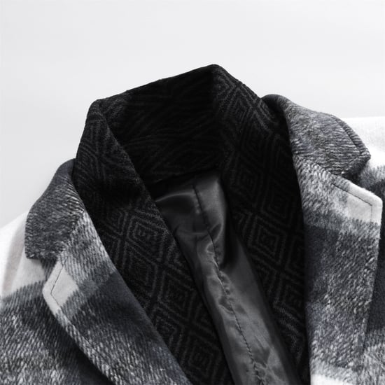 Heren lange slim fit geruite winter dikke jas met sjaalkraag wit - Image 3