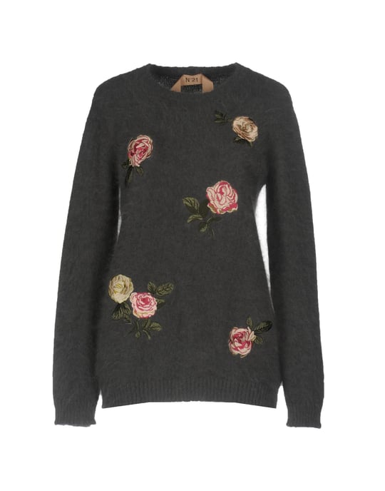 N�21 Lead Angora Knit Floral Design Embroidered Jumper