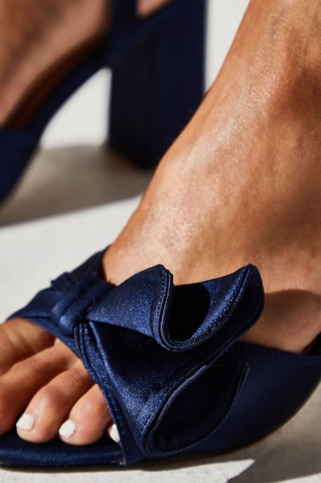 Tina Satin Soft Ruffle High Block Heel Sandals