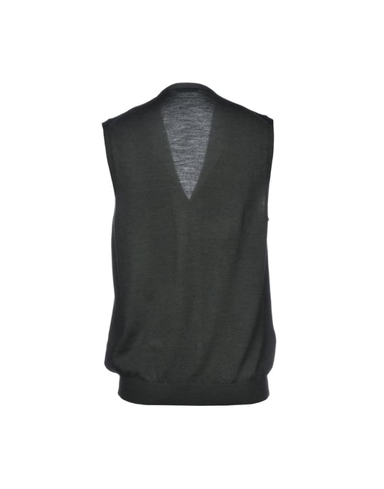 Fay Military Green Virgin Wool Sleeveless Cardigan