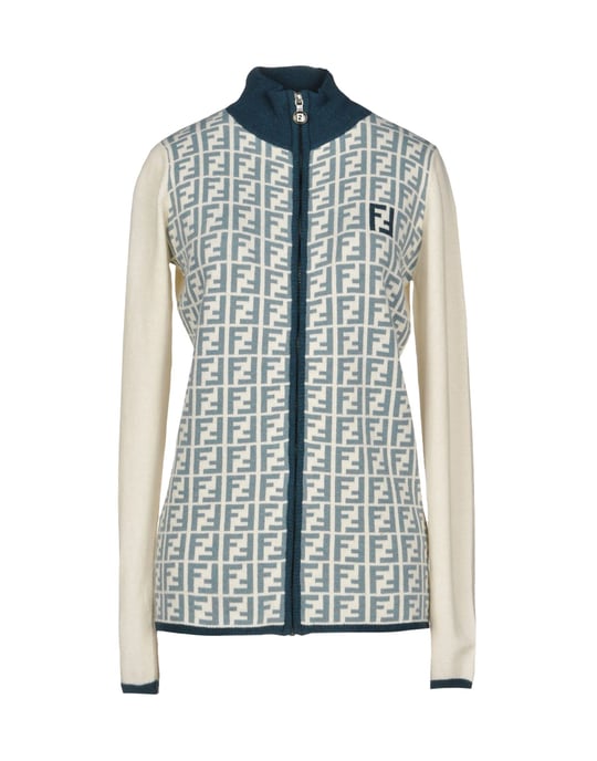 Fendi Ivory Logo Wool Knit Cardigan
