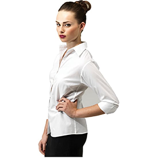 Premier 3/4 mouw Popeline Blouse / Gewoon werkoverhemd (Wit) - Image 4