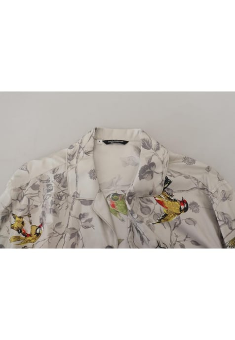 Dolce & Gabbana Heren Witte Vogelprint Zijde Satijnen Casual Overhemd - Image 6