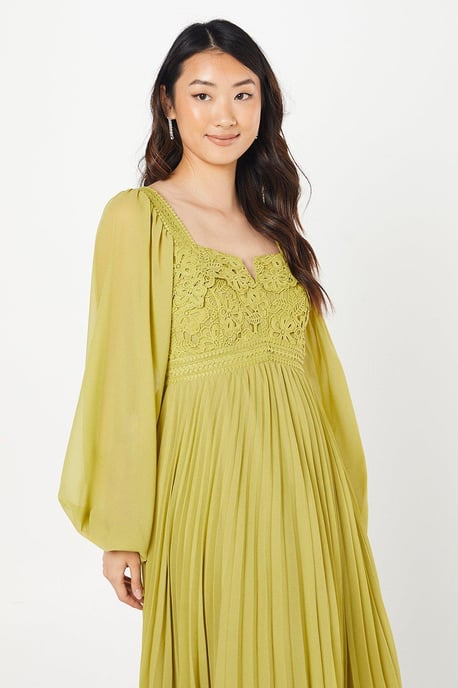 Lace Bodice Pleated Skirt Midi Dress - Image 4
