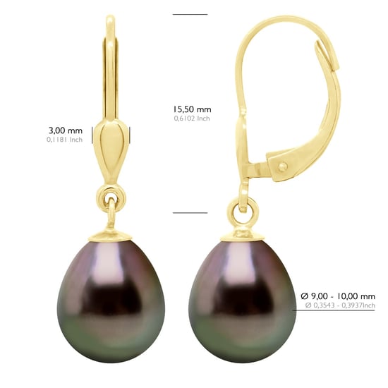 Oorbellen in Geel Goud 375 en Echte Gecultiveerde Tahiti Parelset 9-10 mm - Image 2