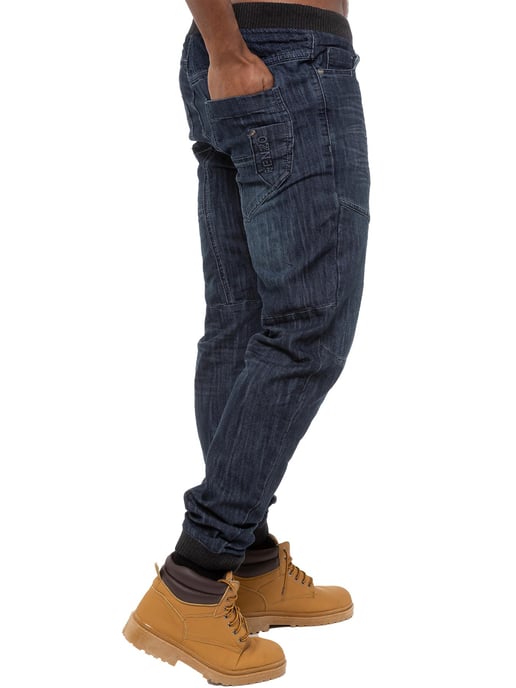 Enzo| Heren Denim Cuffed Jogger Jeans - Donkerblauw - Image 4