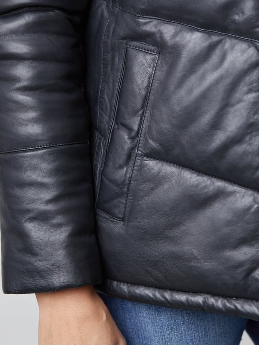 Parton Leather Padded Jacket in Black
