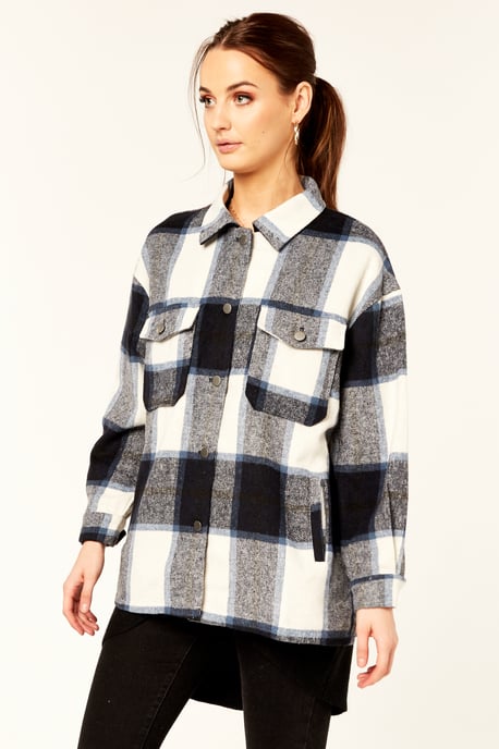 Check Oversized Pocket Detail Shacket