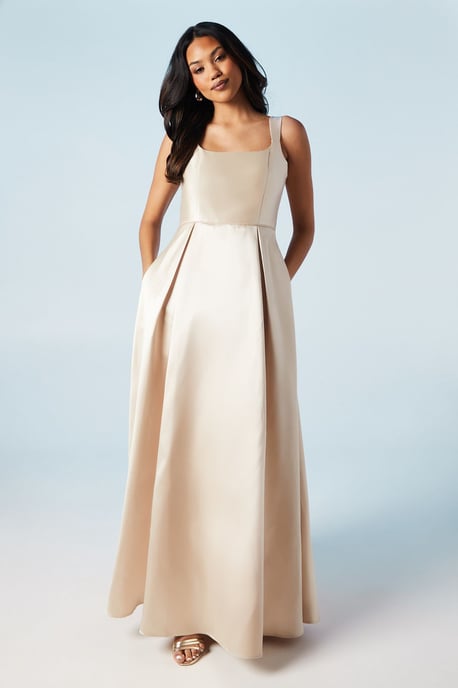 Scoop Neck Full Skirted Twill Bridesmaids Dress