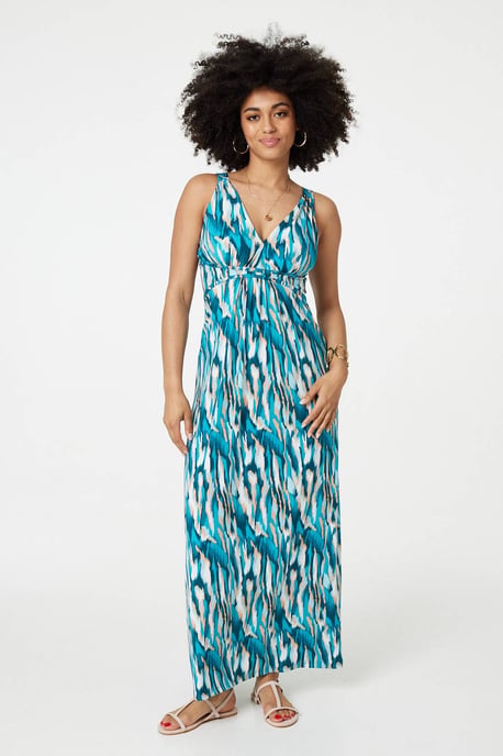 Green Printed Empire Waist Maxi Dress