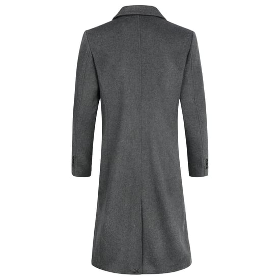Heren Knielange Winter Wollen Jas Slim Fit Omslagkraag Zakelijke Jassen Grijs - Image 3