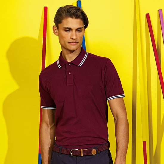 Asquith & Fox Mens Classic Fit Tipped Polo Shirt (Burgundy/ Sky)