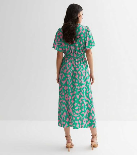 Abstract Print Belted Wrap Dress
