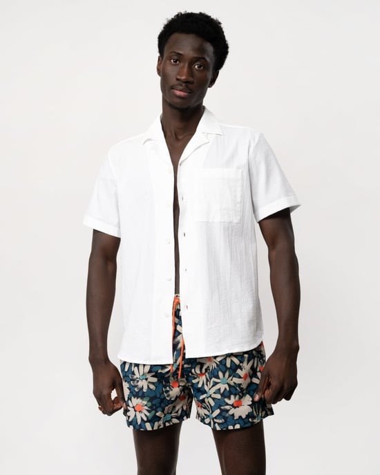 HUGO Ellino Mens Short Sleeve Shirt in Stretch Cotton Seersucker