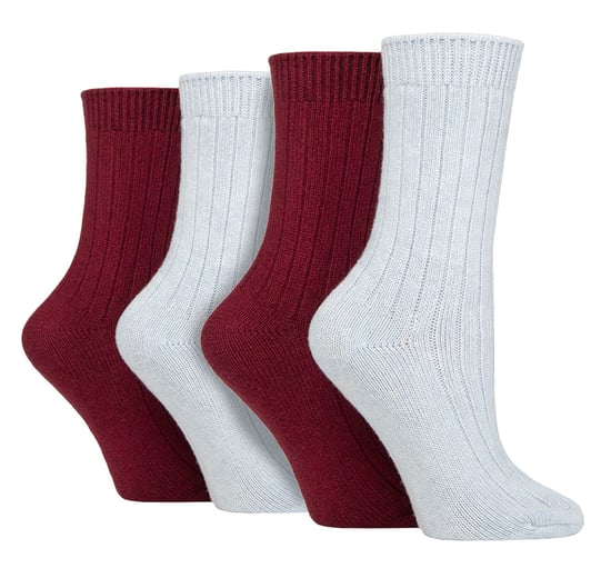 Wildfeet - 4 Paar Dames Cashmere Boot Sokken | Ribgebreide Wollen Bed Sokken - Blauw / mauve - Image 1