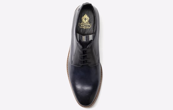 Base London Script Washed Leren Herenschoenen In Marineblauwe Oxford-Stijl - Image 5