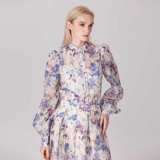 Flower Print Long Sleeve Organza Shirt