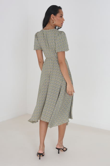 Yellow 'Maddie' V-Neck Wrap Midi Dress