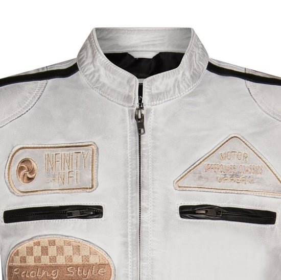 Leather racing biker motorcycle jacket with zipper