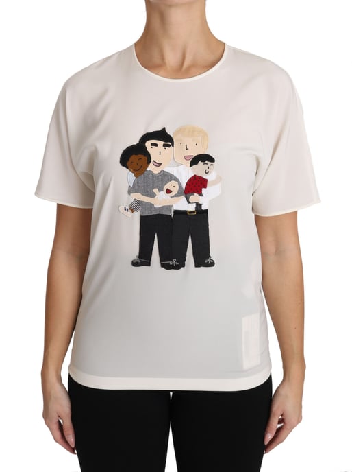 Dolce & Gabbana Dames Witte Zijden Stretch #dgfamily T-shirt - Image 1