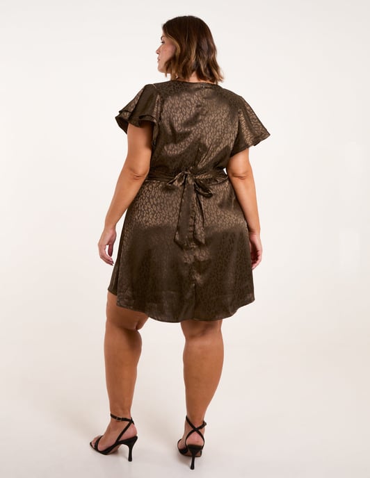 Curve Leopard Jacquard Frill Sleeve Mini Dress