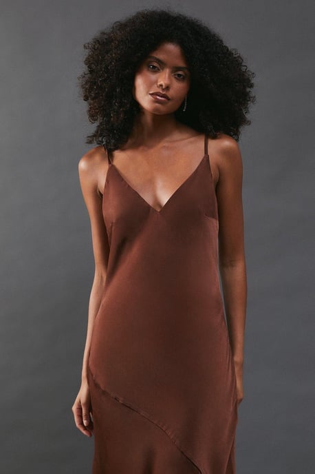 Satin High Apex Bias Midi Slip Dress