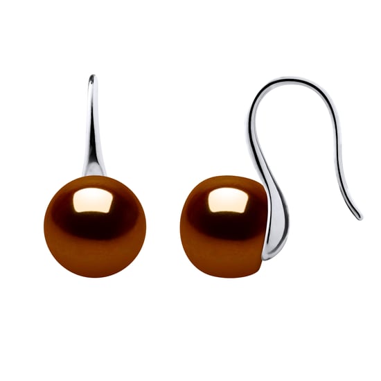 Earrings Hooks Freshwater Pearls 9-10 mm Chocolate Buttons 925