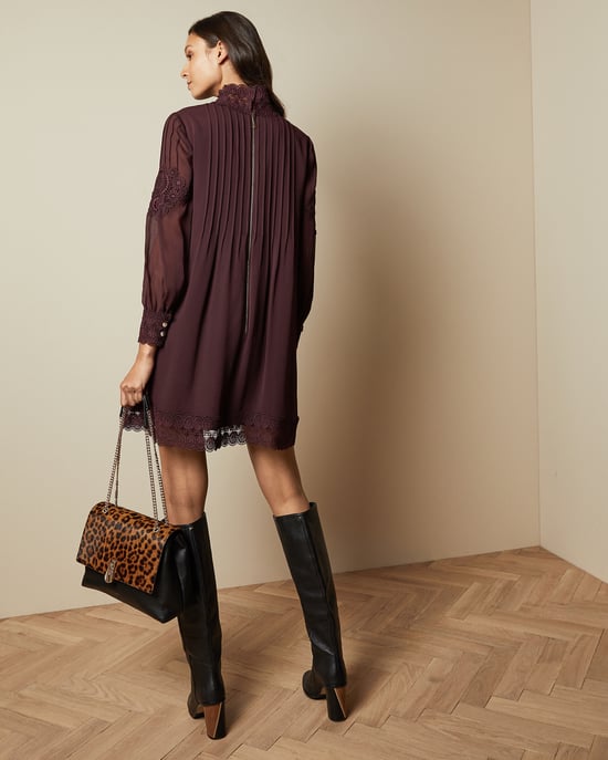 Ted Baker Anneah High Neck Lace Long Sleeved Tunic, Deep Purple