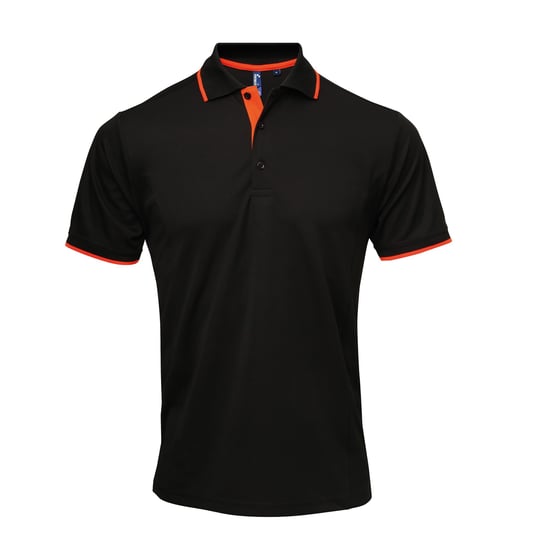 Premier Herencontrast Coolchecker Polo Shirt (Zwart/Oranje) - Image 1