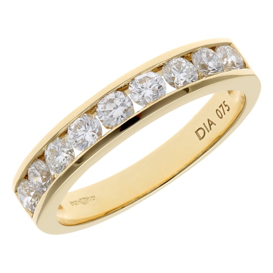 18ct Yellow Gold 0.75ct Certified IJ/I Diamond Channel Set Half Eternity Ring