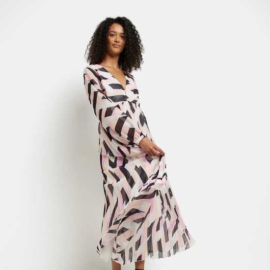 River Island Womens Maxi Dress Pink Print Long Sleeve
