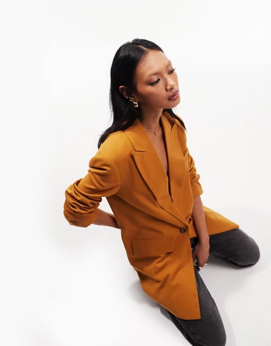 ASOS DESIGN new perfect long line shape blazer in honey brown