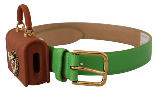 Dolce & Gabbana Women's Green Leather Devotion Heart Micro Bag Headphones Belt