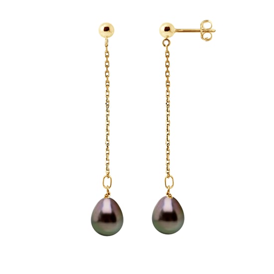 Drop Earrings Tahitian Pearls Pears 8-9mm Yellow Gold - Image 1