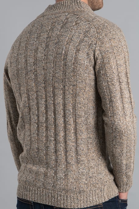 Ecru Zip-Through Funnel Neck Ribbed Cardigan