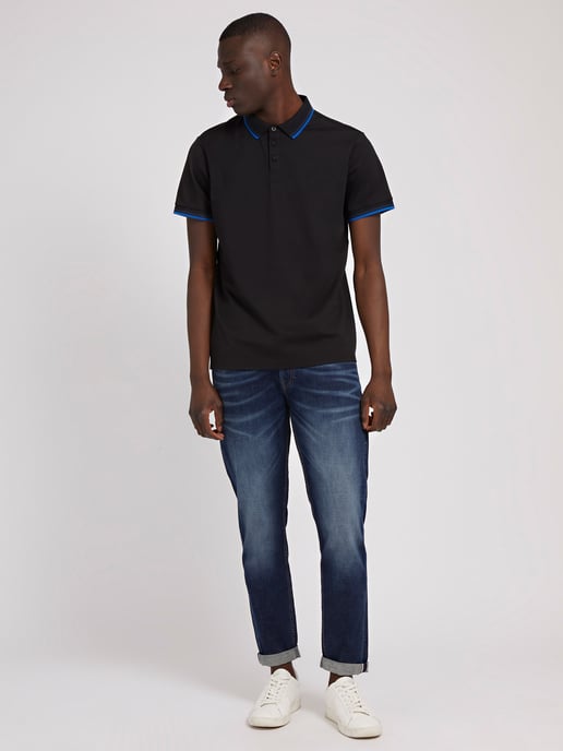 Guess Mens Short Sleeve Sports Pique Triangle Polo Shirt