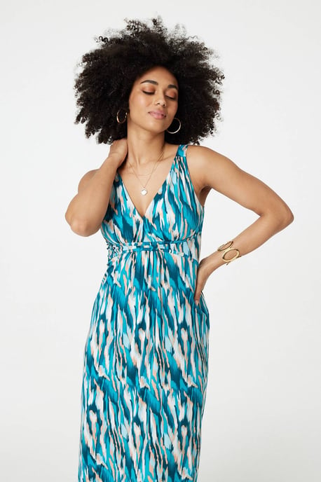 Green Printed Empire Waist Maxi Dress
