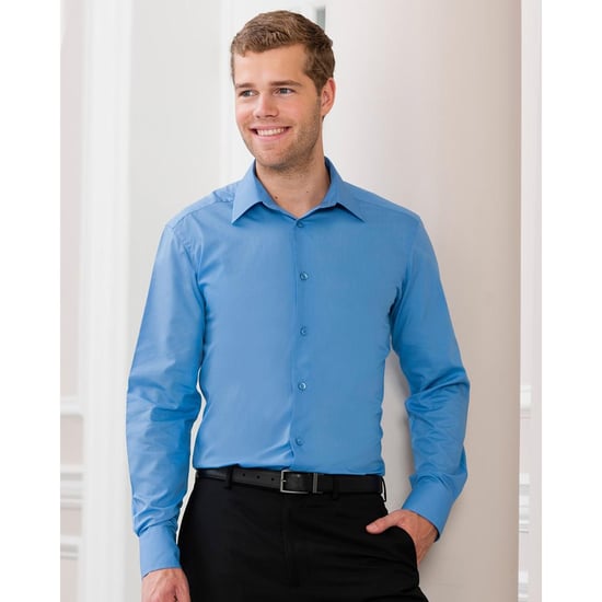 Russell Collectie Heren Lange Mouw Poly-Katoen Gemakkelijke Verzorging op maat gemaakt Poplin Shirt (Bedrijfsblauw) - Image 2