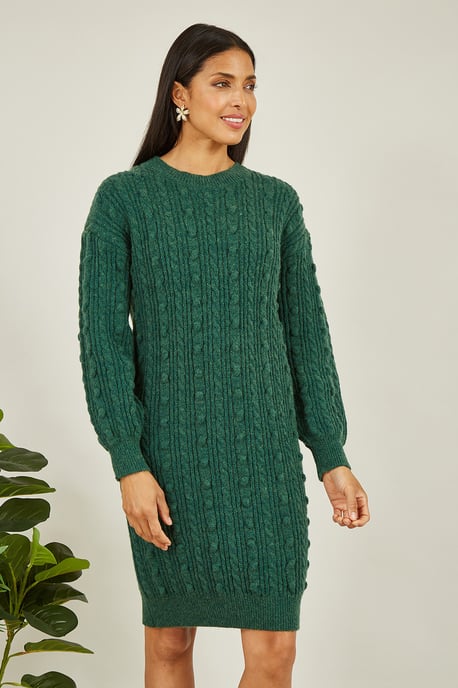 Green Cable Knit Tunic Dress