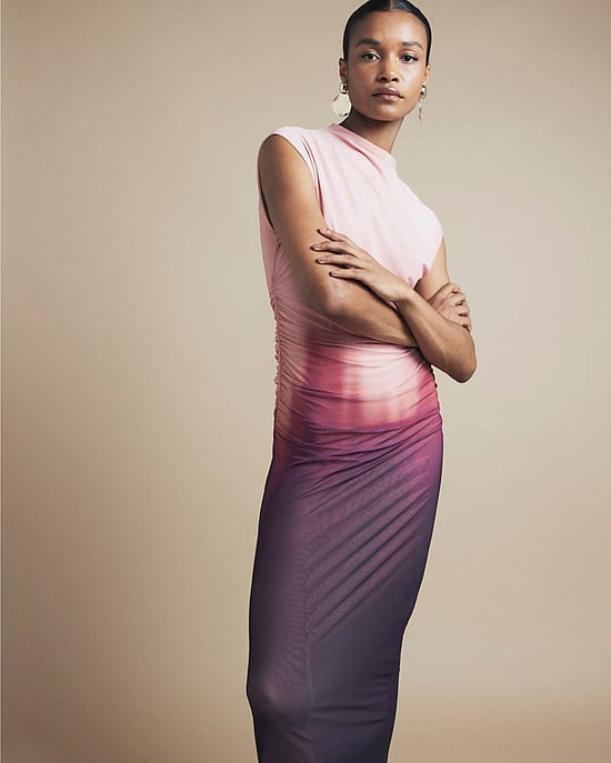 River Island Womens Bodycon Midi Dress Pink Mesh Ombre