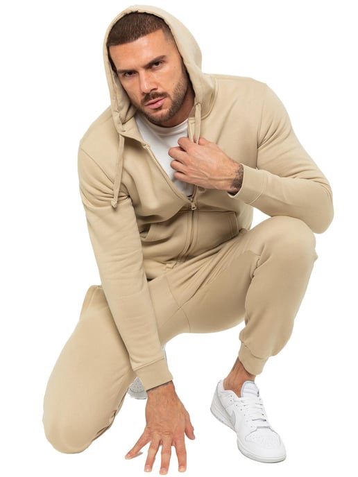Enzo | Mens Zip Hoodie Tracksuit Set - Stone
