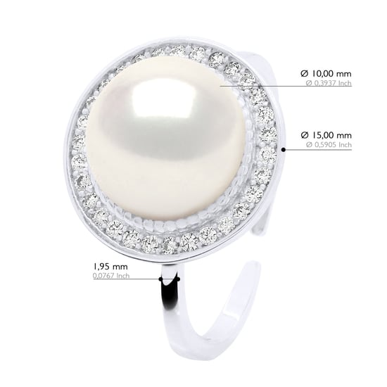 Verstelbare ring Omgeving in Cubic Zirconia - Echtheid Gekweekte Zoetwaterparel Knop 10-11 mm - Image 2
